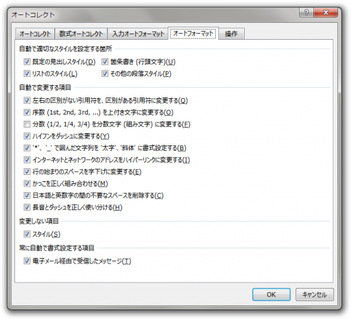 Word2013 オートフォーマットの設定