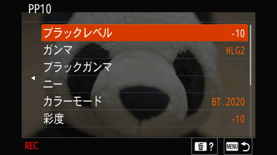 α7II の設定画面。ピクチャープロファイル PP10 の調整画面。